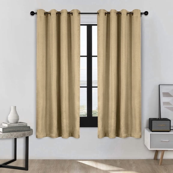 Superior Linen Blackout Curtains Set of 2, Grommet Header Curtain Panel Pair, Ivory, 52"W x 72"L