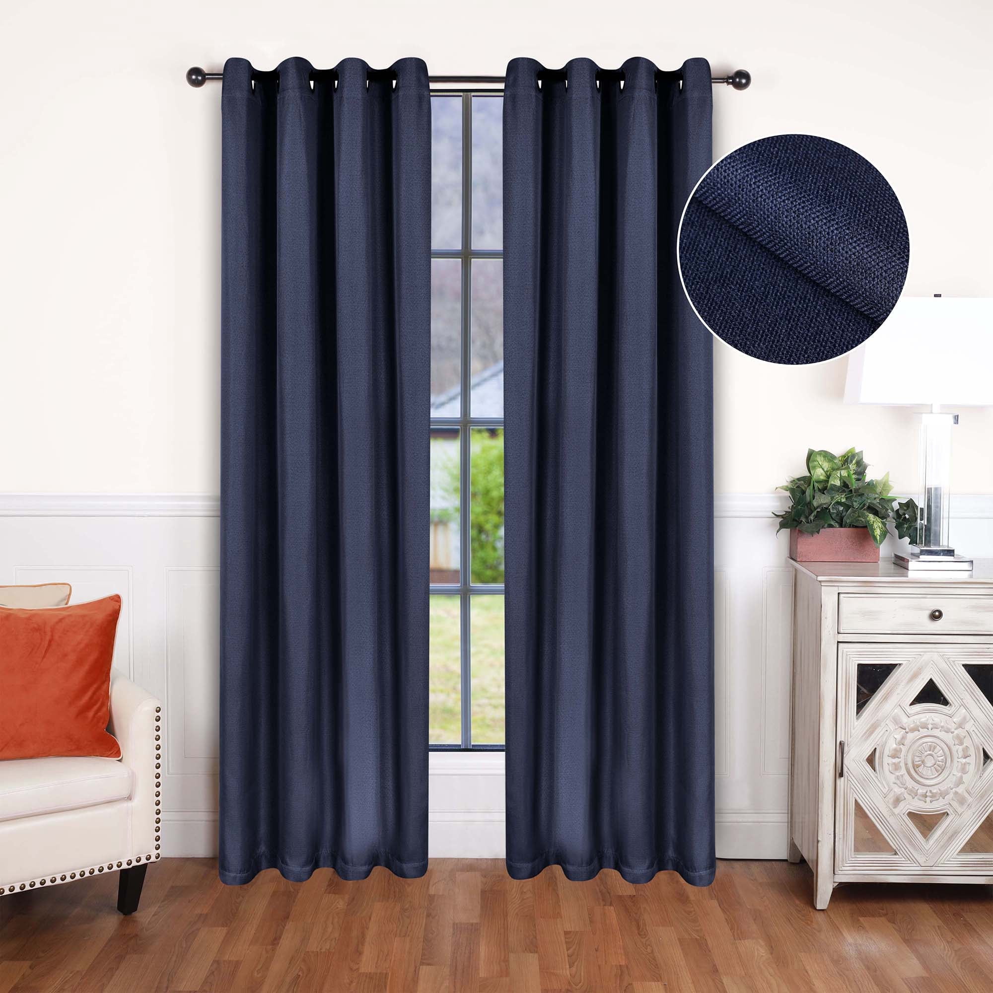 Superior Linen Blackout Curtains Set of 2, Grommet Header Curtain Panel Pair, Navy Blue, 52"W x 72"L