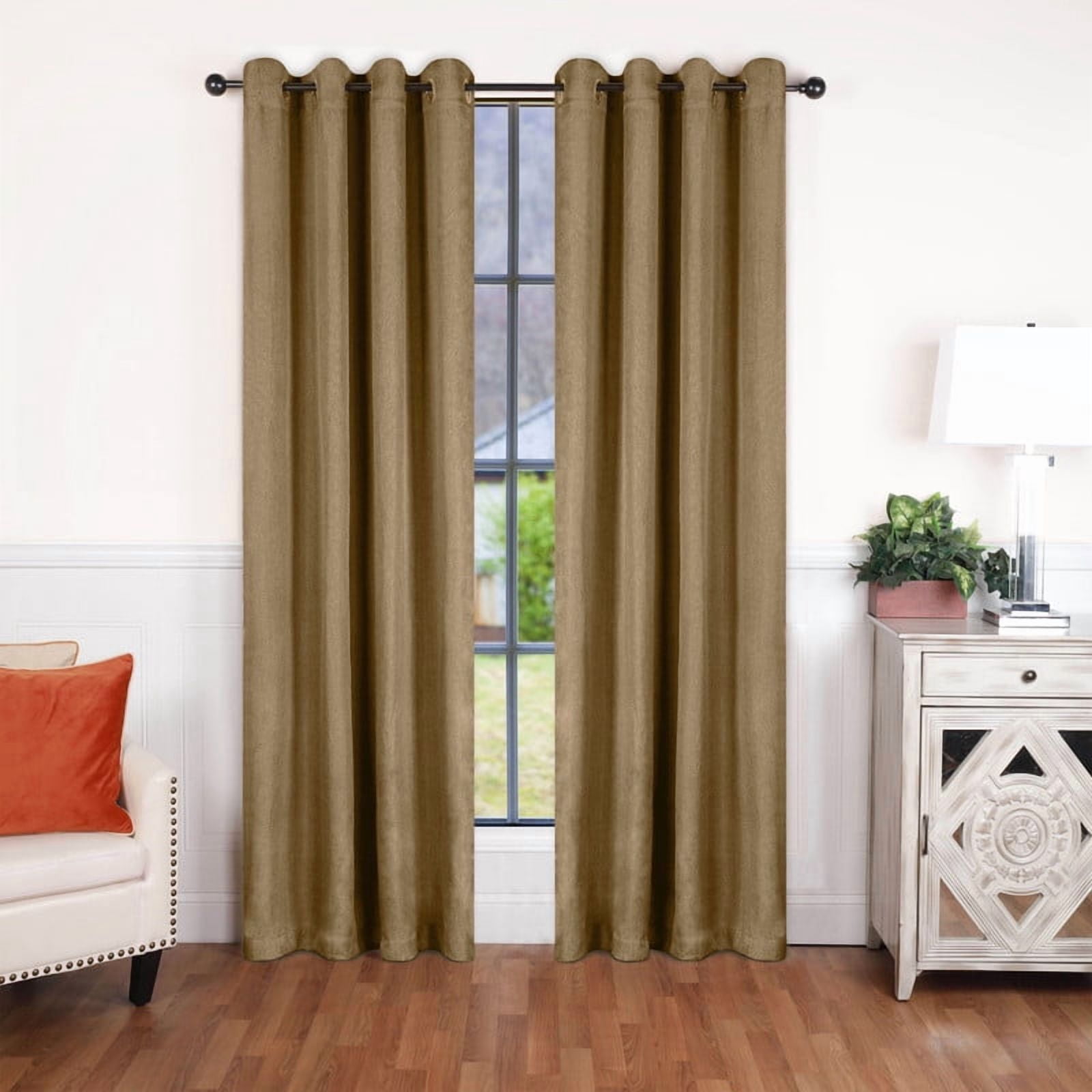 Superior Linen Blackout Curtains Set of 2, Grommet Header Curtain Panel Pair, Acorn, 52"W x 84"L
