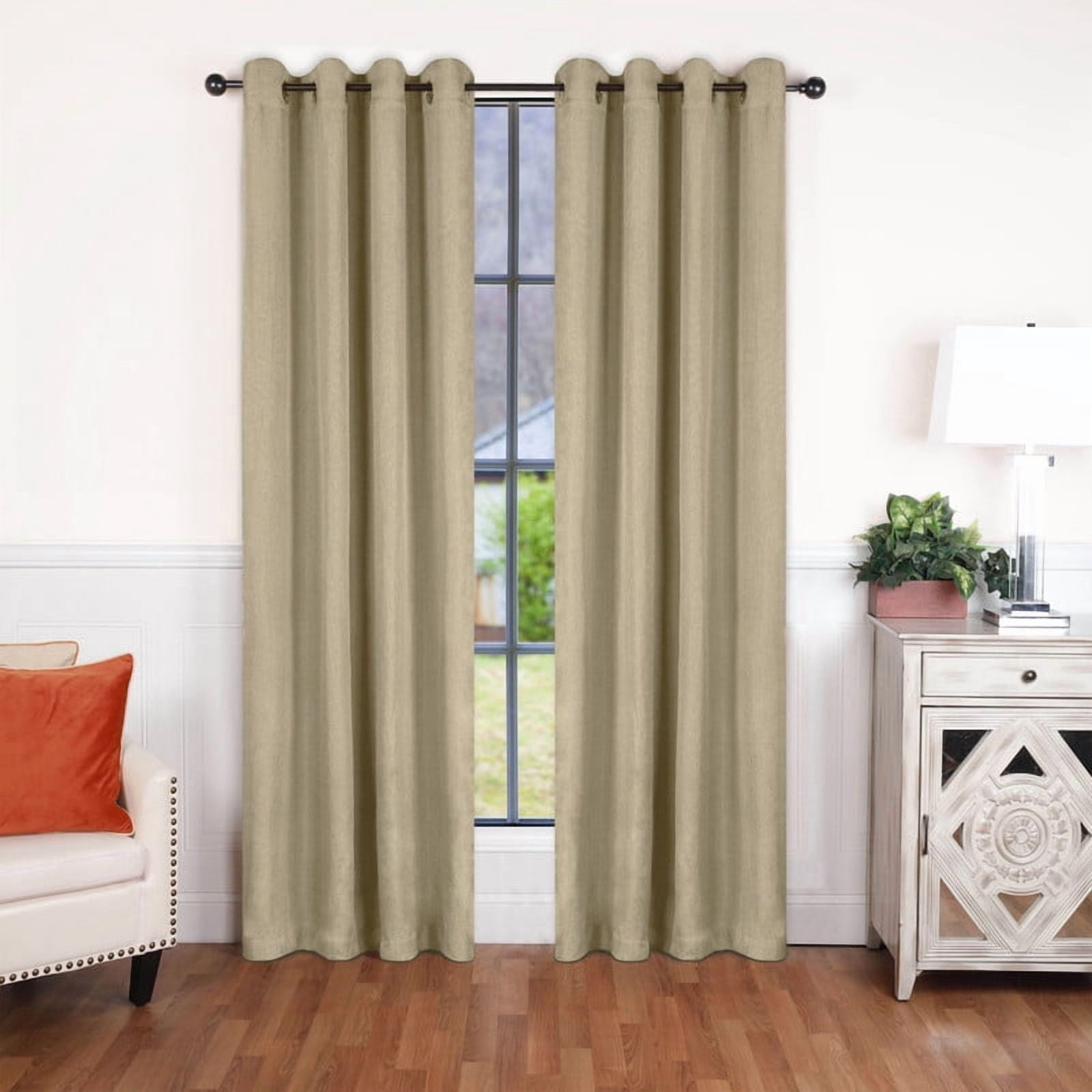 Superior Linen Blackout Curtains Set of 2, Grommet Header Curtain Panel Pair, Frosted Almond, 52"W x 84"L
