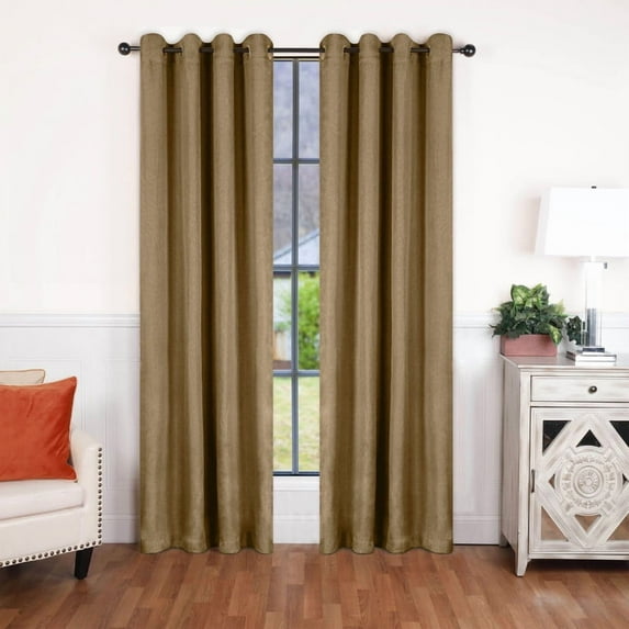 Superior Linen Blackout Curtains Set of 2, Grommet Header Curtain Panel Pair, Acorn, 52"W x 96"L