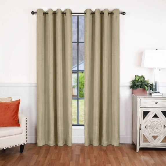 Superior Linen Blackout Curtains Set of 2, Grommet Header Curtain Panel Pair, Frosted Almond, 52"W x 96"L