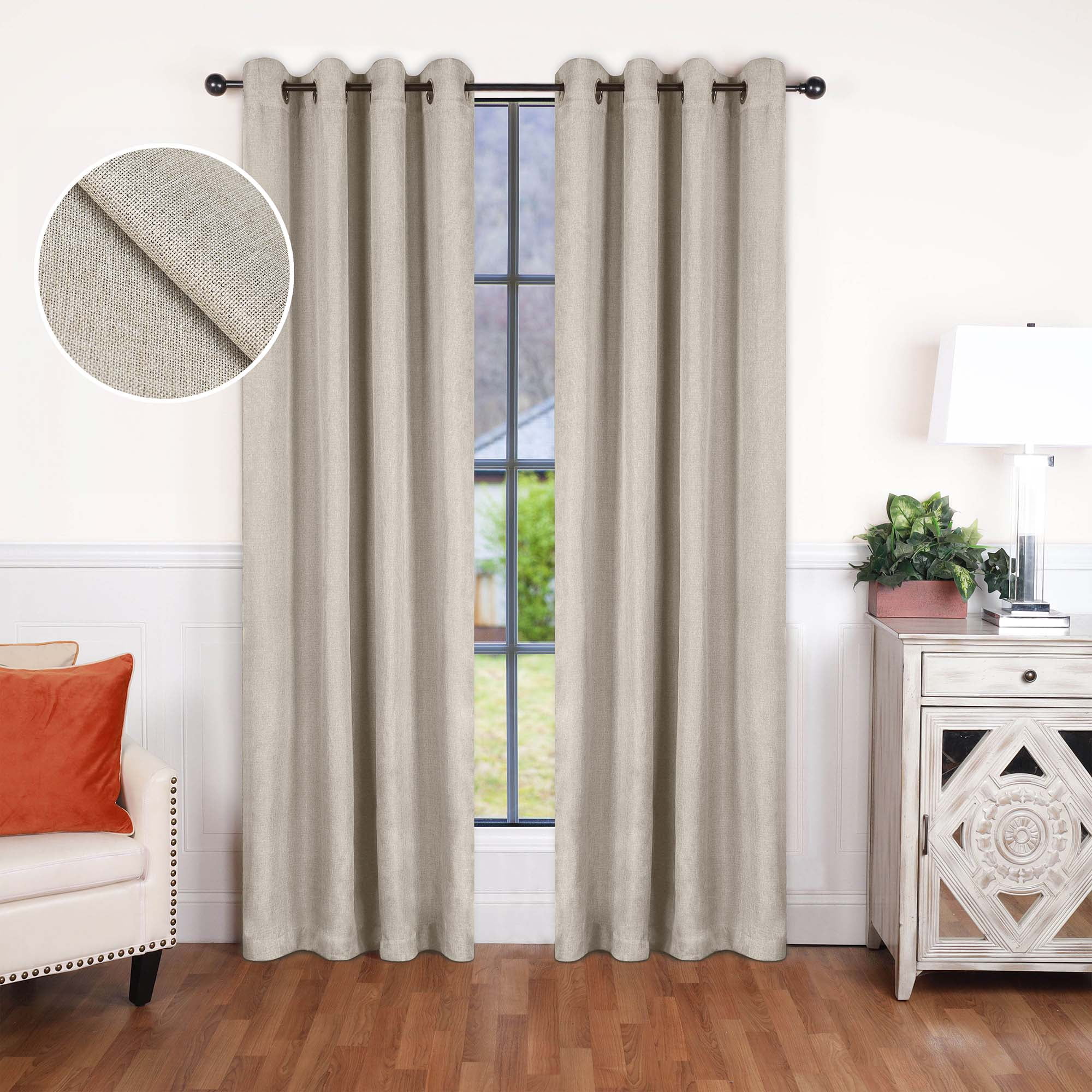 Ivory Linen Blackout Grommet Curtains, 52" x 96" Set of 2