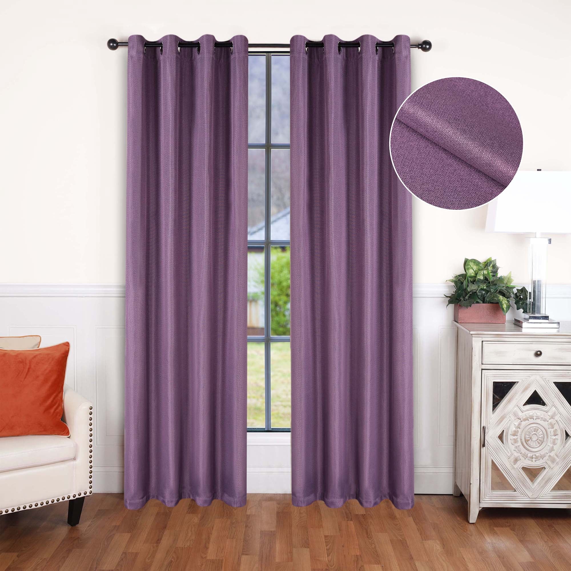 Superior Linen Blackout Curtains Set of 2, Grommet Header Curtain Panel Pair, Wisteria, 52"W x 96"L