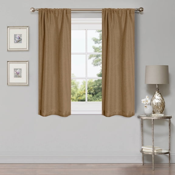 Superior Linen Blackout Curtains Set of 2, Rod Pocket Curtain Panel Pair, Acorn, 26"W x 63"L