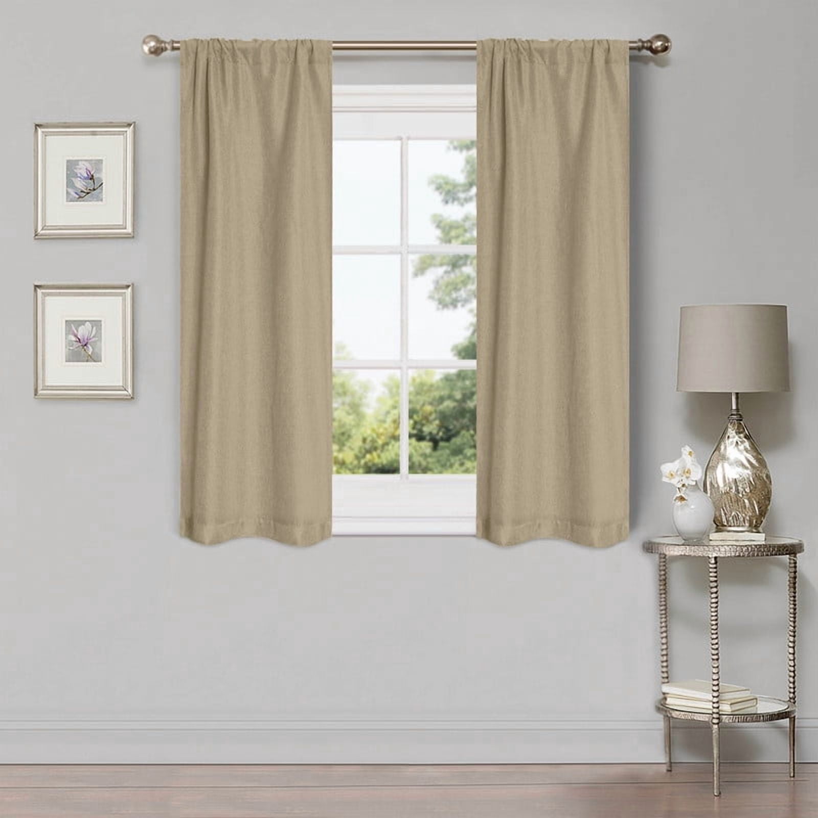 Superior Linen Blackout Curtains Set of 2, Rod Pocket Curtain Panel Pair, Frosted Almond, 26"W x 63"L