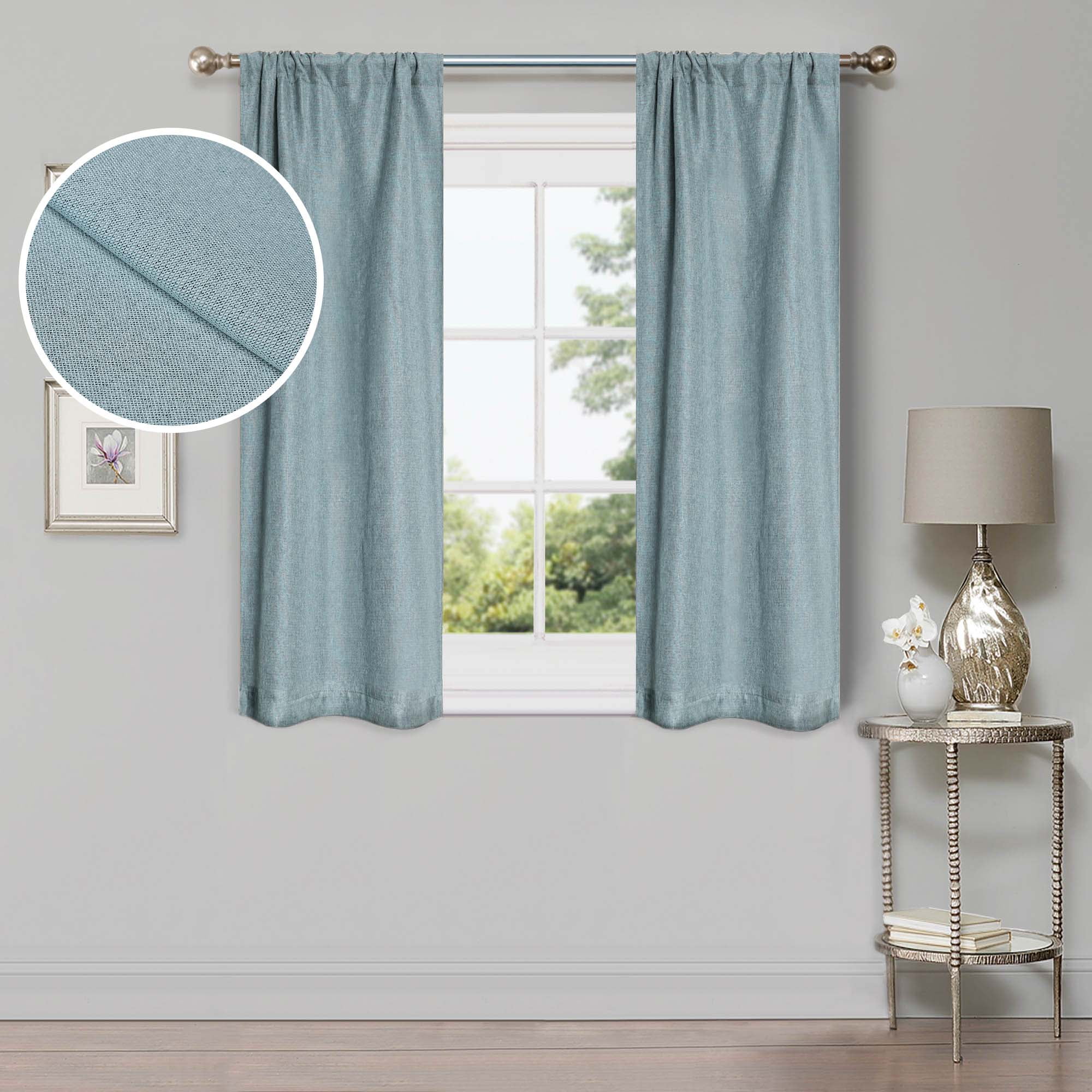 Teal Linen Pattern Blackout Window Panel, 26" x 63"