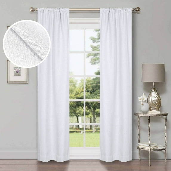 Superior Linen Blackout Curtains Set of 2, Rod Pocket Curtain Panel Pair, Snow White, 26"W x 84"L