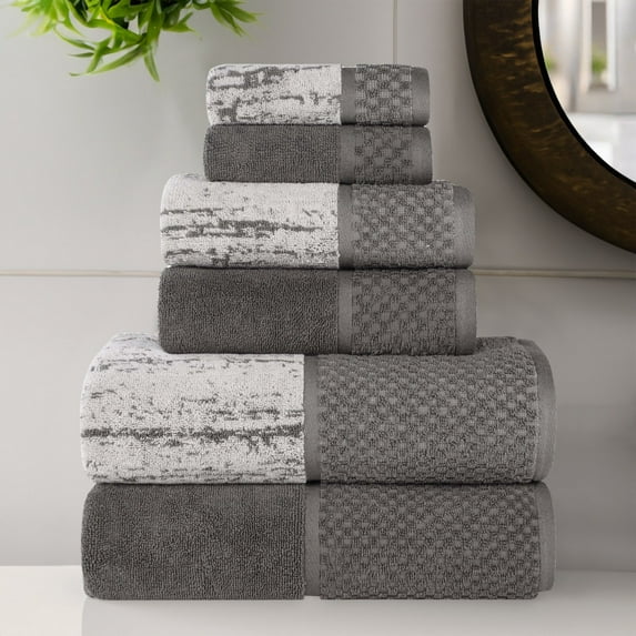 Superior Lodie Cotton 6 Piece Towel Set, Ivory-Charcoal