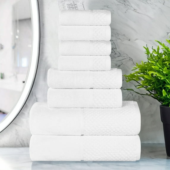 Superior Lodie Cotton 8 Piece Towel Set, Charcoal-Silver