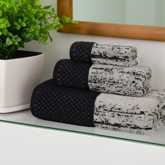 Superior Lodie Cotton Jacquard 3 Piece Towel Set, Stone-White