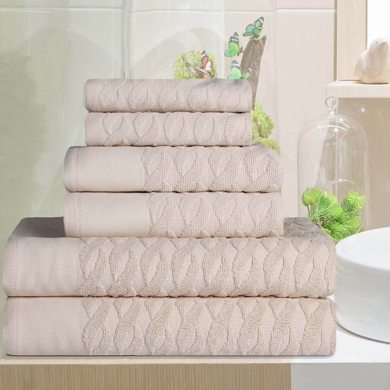 Ivory Turkish Cotton Jacquard 6-Piece Towel Set