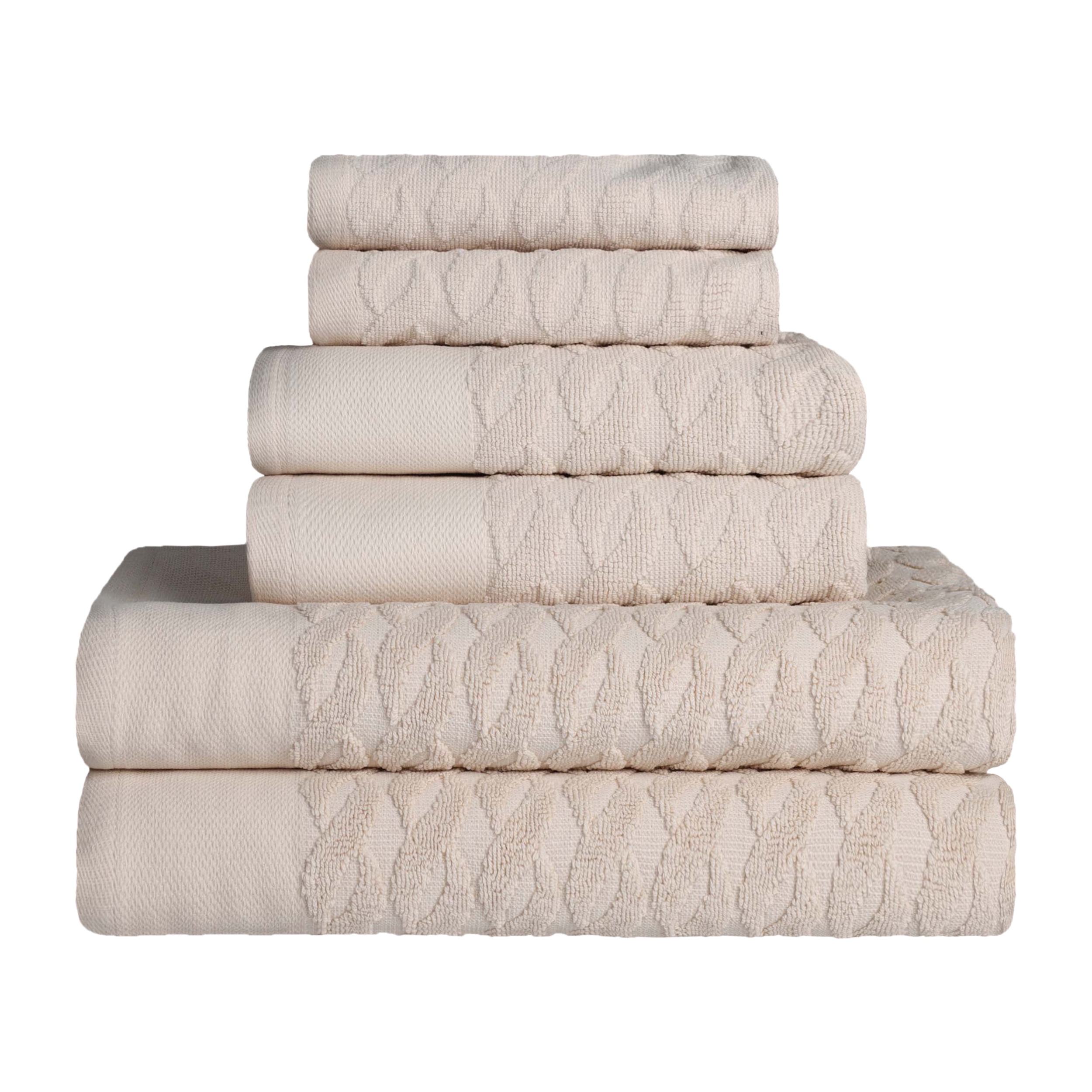 Ivory Turkish Cotton Jacquard 6-Piece Towel Set