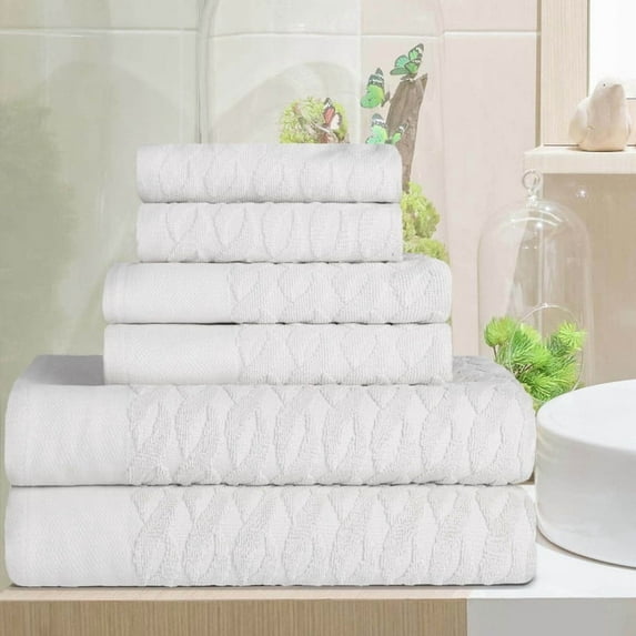 Superior Turkish Cotton Highly-absorbent 6-Piece Towel Set for Bathroom, Spa, and Gym, White