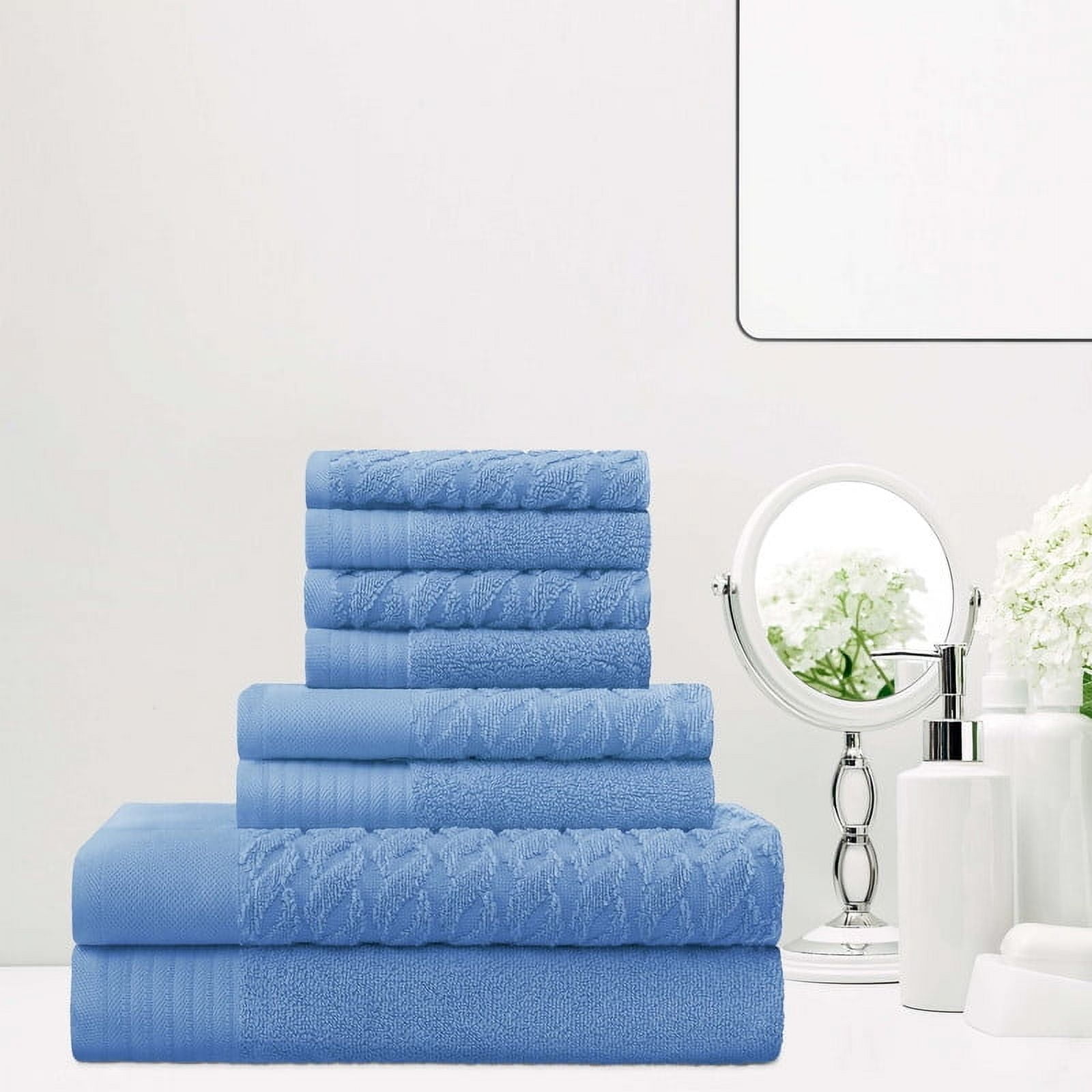 Superior Turkish Cotton Highly-absorbent 8-Piece Towel Set for Bathroom, Spa, and Gym, White - Walmart Business Supplies