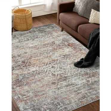 Superior Macaw Lattice Non-Slip Washable Indoor Area Rug, 7' x 10', Cream