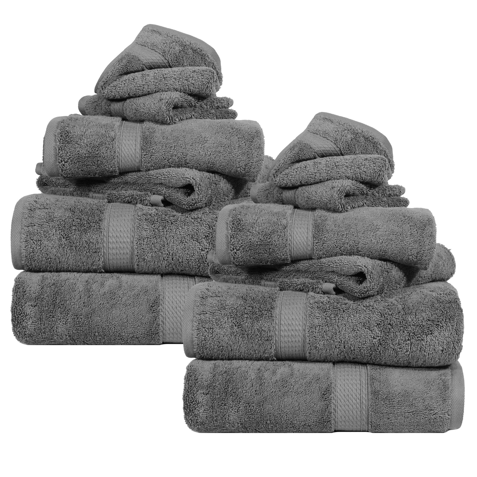 Superior Madeline Egyptian Cotton Ultra-Plush 12-Piece Towel Set, Charcoal