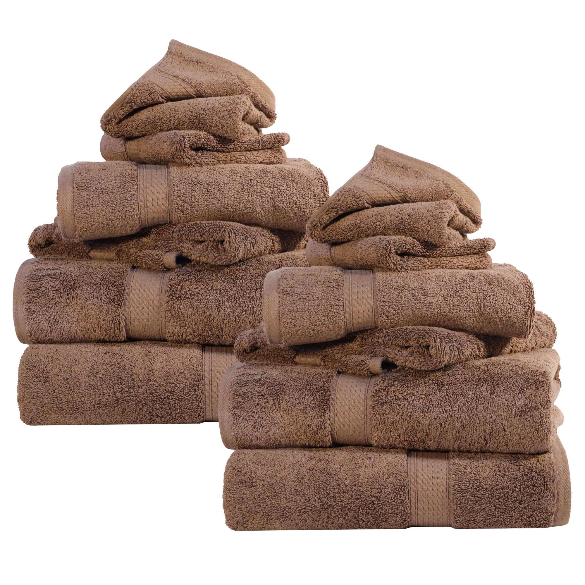 Superior Madeline Egyptian Cotton Ultra-Plush 12-Piece Towel Set, Chocolate