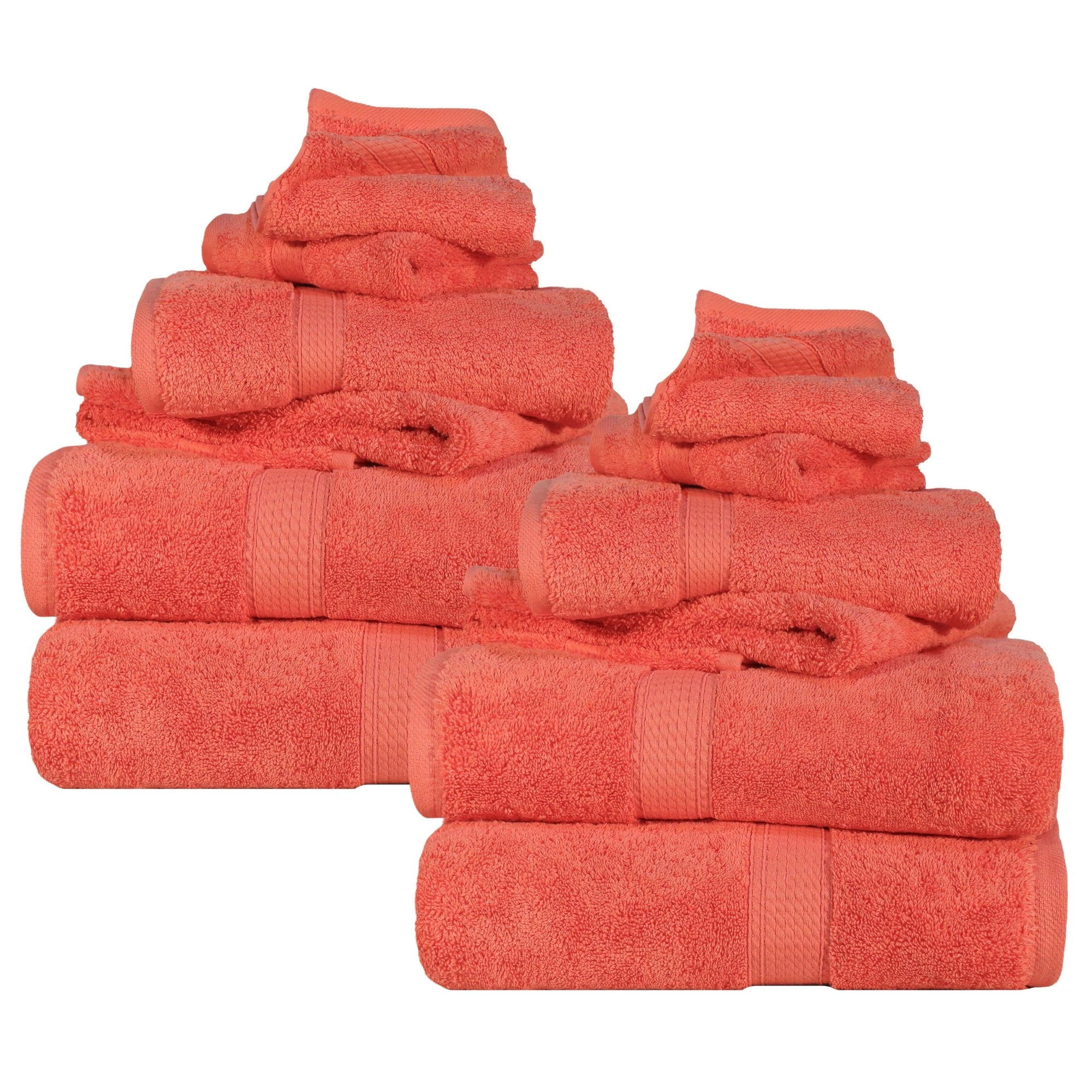Superior Madeline Egyptian Cotton Ultra-Plush 12-Piece Towel Set, Coral
