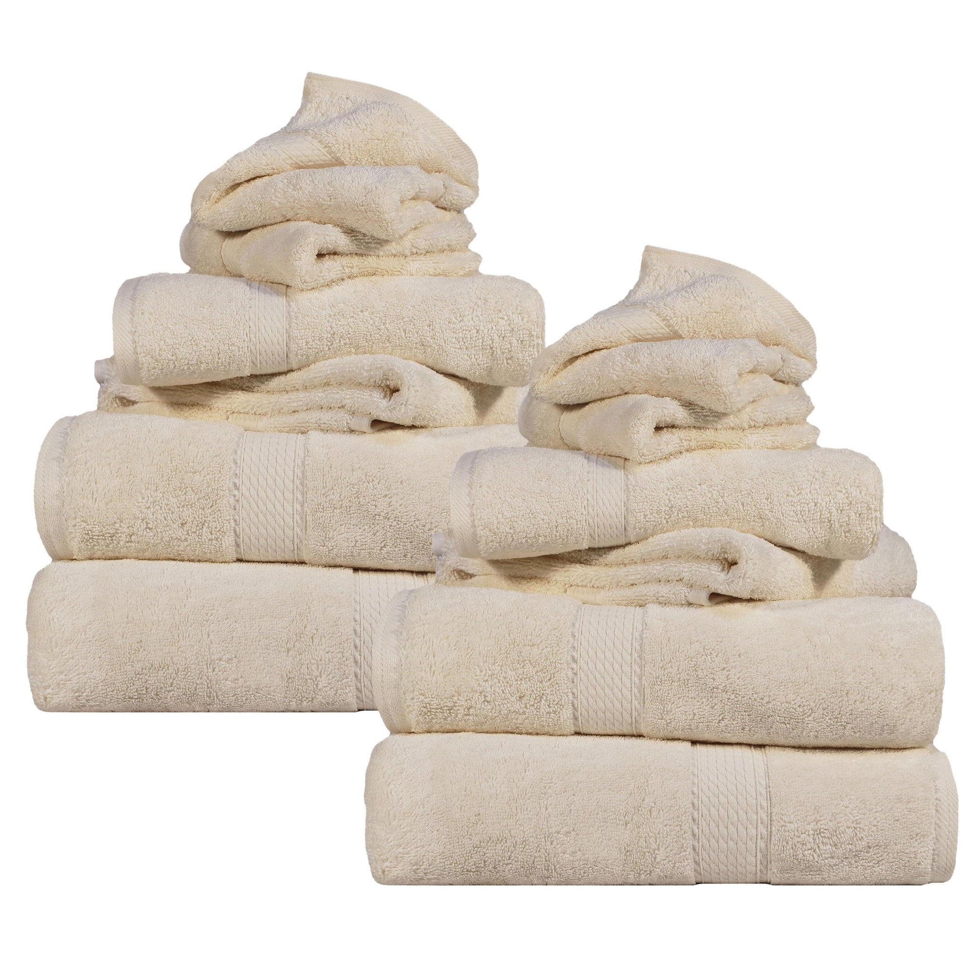 Superior Madeline Egyptian Cotton Ultra-Plush 12-Piece Towel Set, Cream