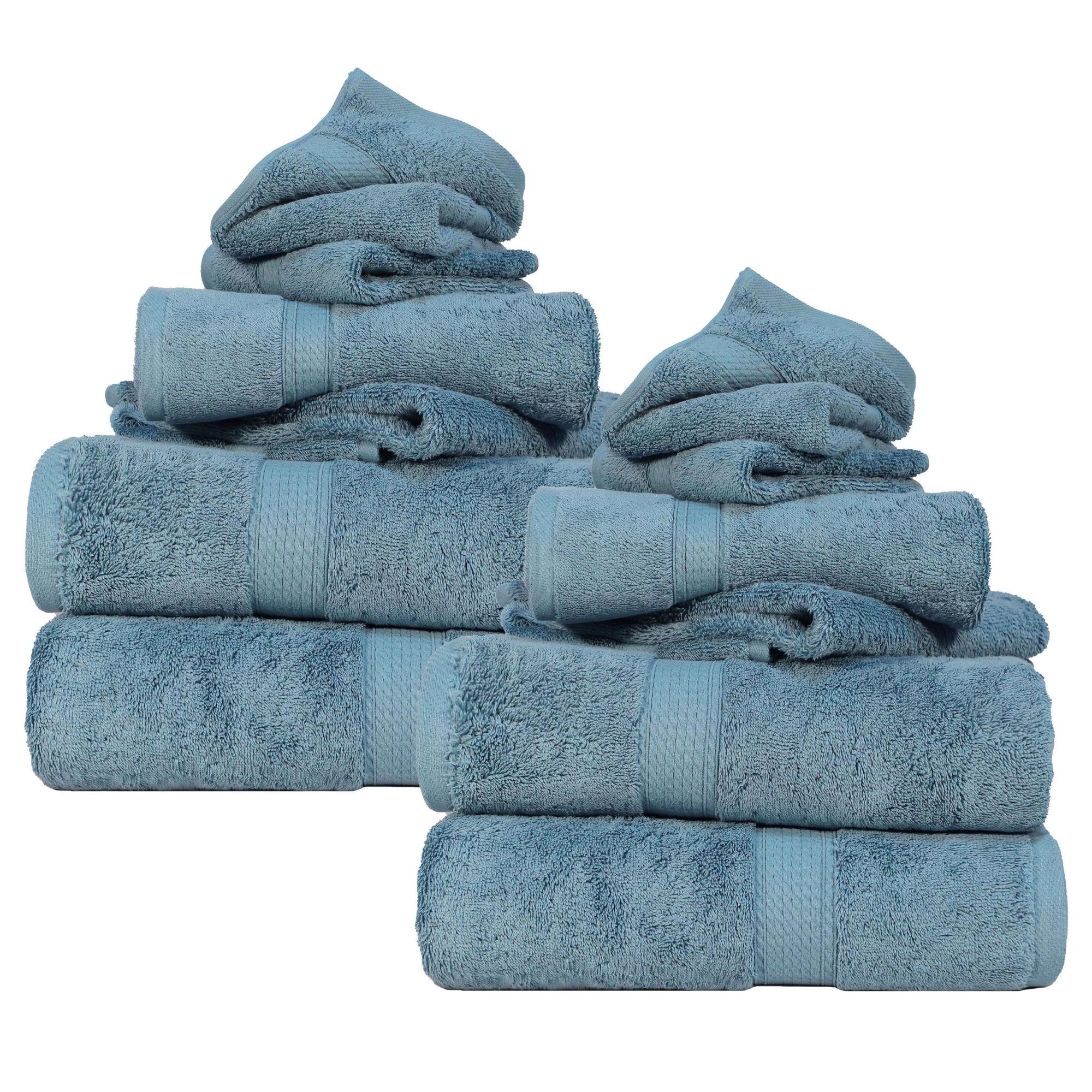 Superior Madeline Egyptian Cotton Ultra-Plush 12-Piece Towel Set, Denim Blue