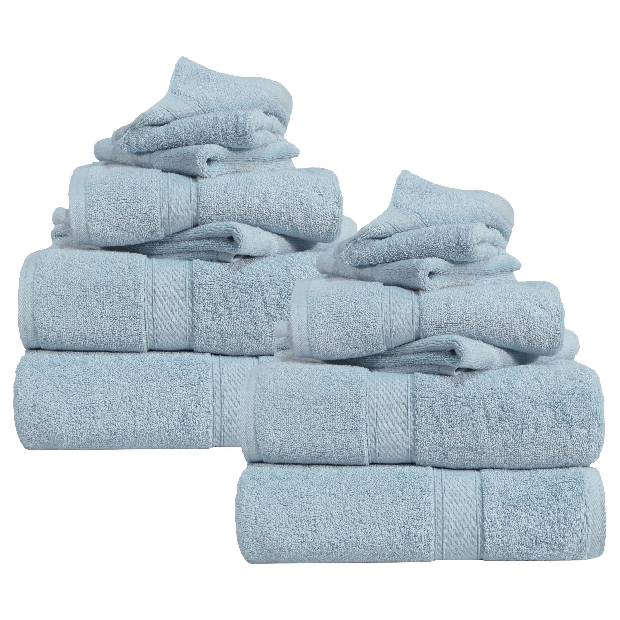 Superior Madeline Egyptian Cotton Ultra-Plush 12-Piece Towel Set, Light Blue