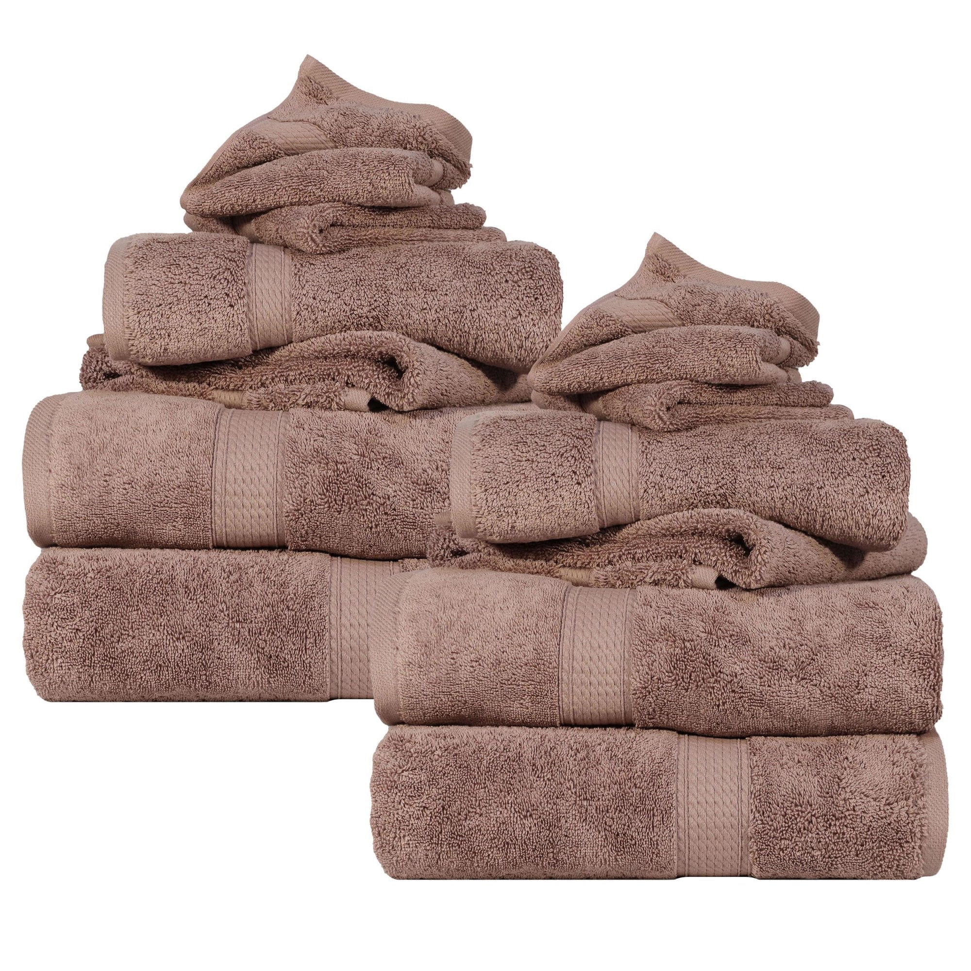 Superior Madeline Egyptian Cotton Ultra-Plush 12-Piece Towel Set, Muted Mauve