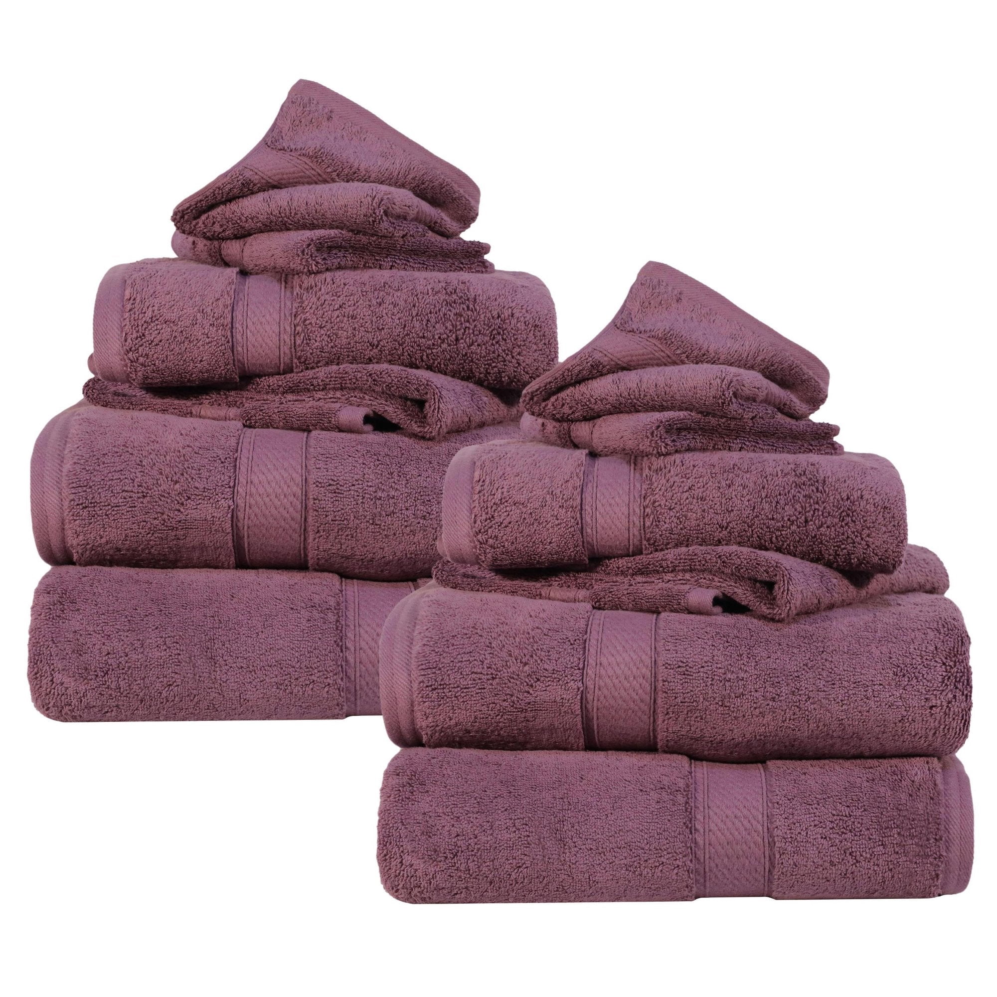 Superior Madeline Egyptian Cotton Ultra-Plush 12-Piece Towel Set, Plum