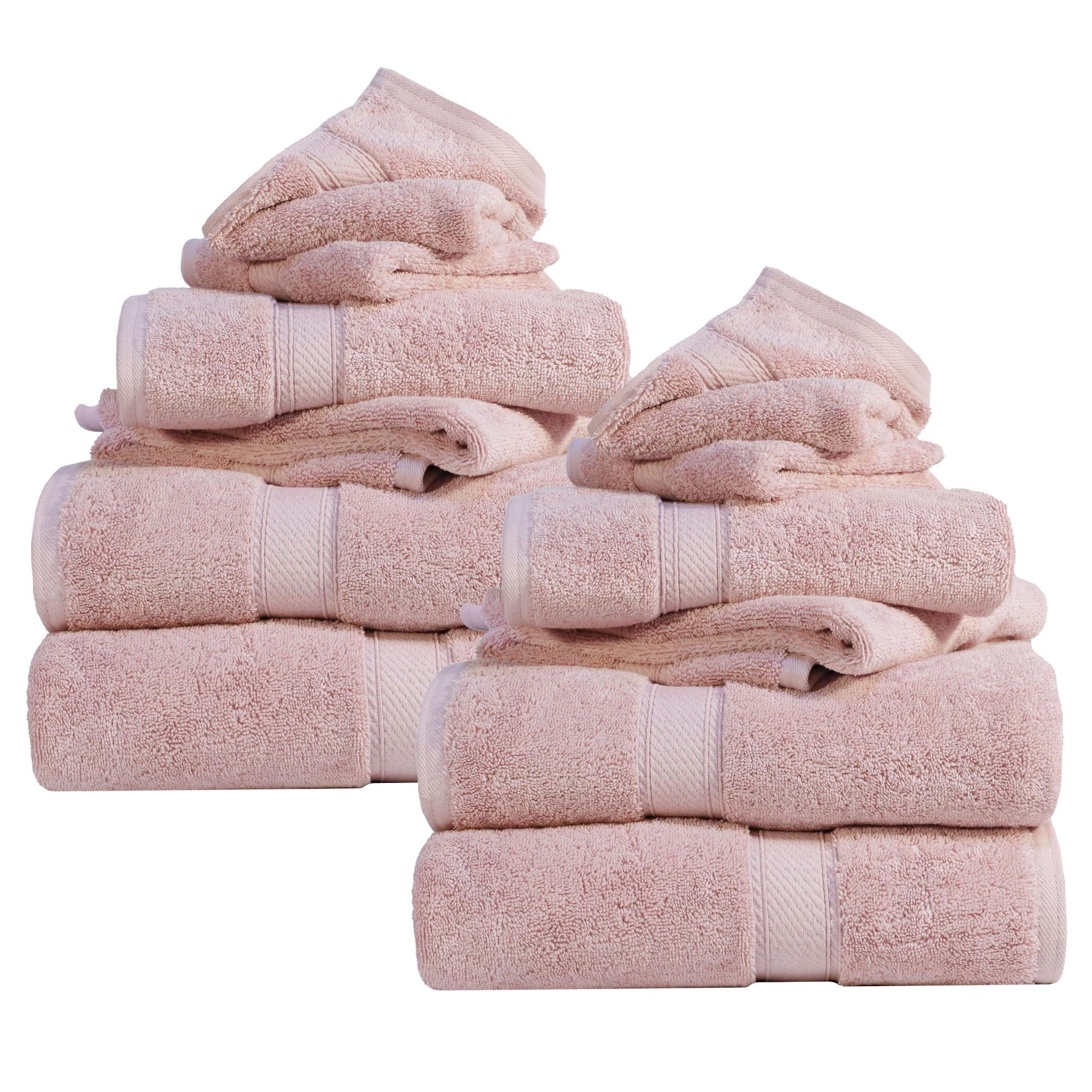Superior Madeline Egyptian Cotton Ultra-Plush 12-Piece Towel Set, Tea Rose