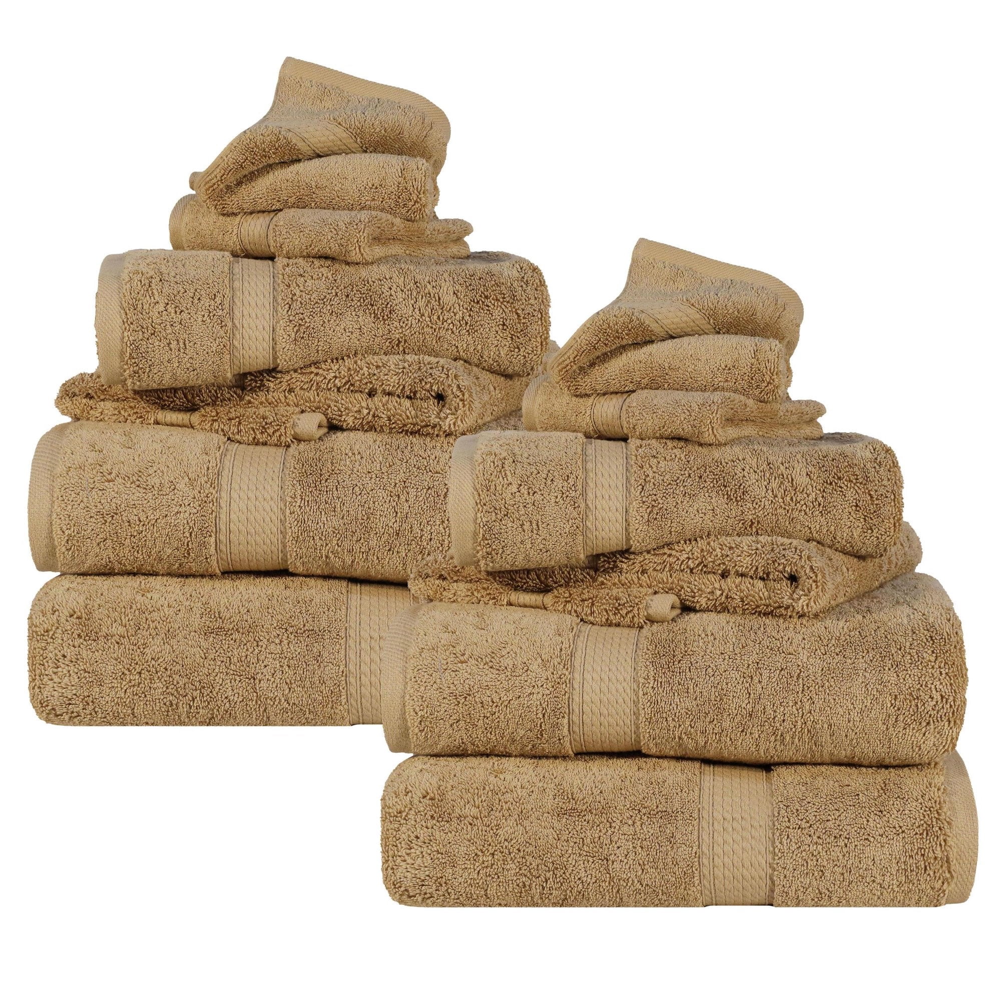 Superior Madeline Egyptian Cotton Ultra-Plush 12-Piece Towel Set, Toast