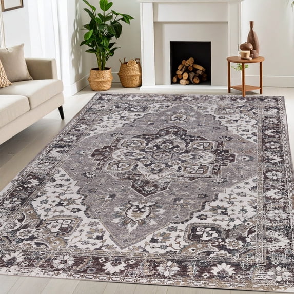 Superior Mahi Modern Medallion Washable Indoor Area Rug, 10' x 14', Grey