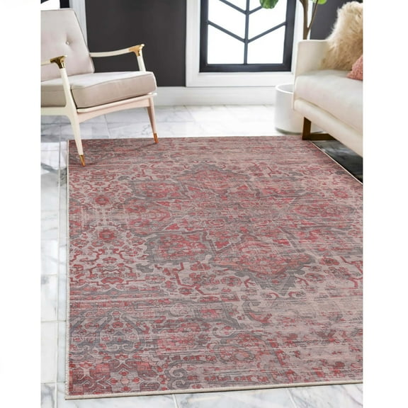 Superior Manakin Boho Non-Slip Washable Indoor Area Rug, 6' x 9', Teal