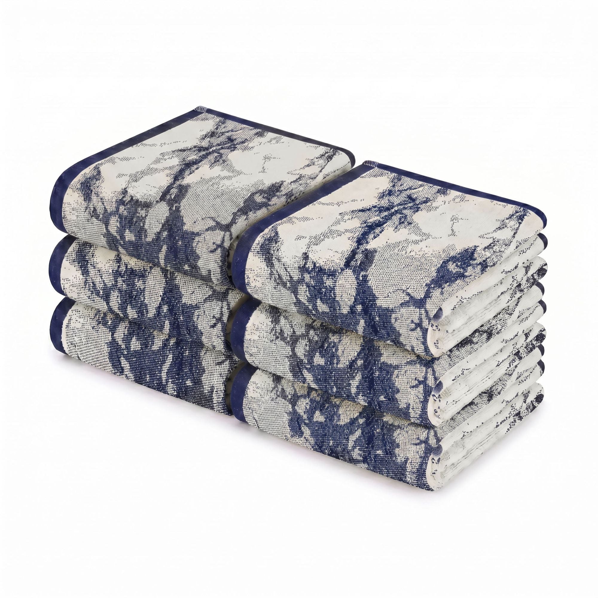 Superior Marble Pattern Cotton 6-Piece Hand Towel Set, 6-Pack, Navy Blue - Ivory