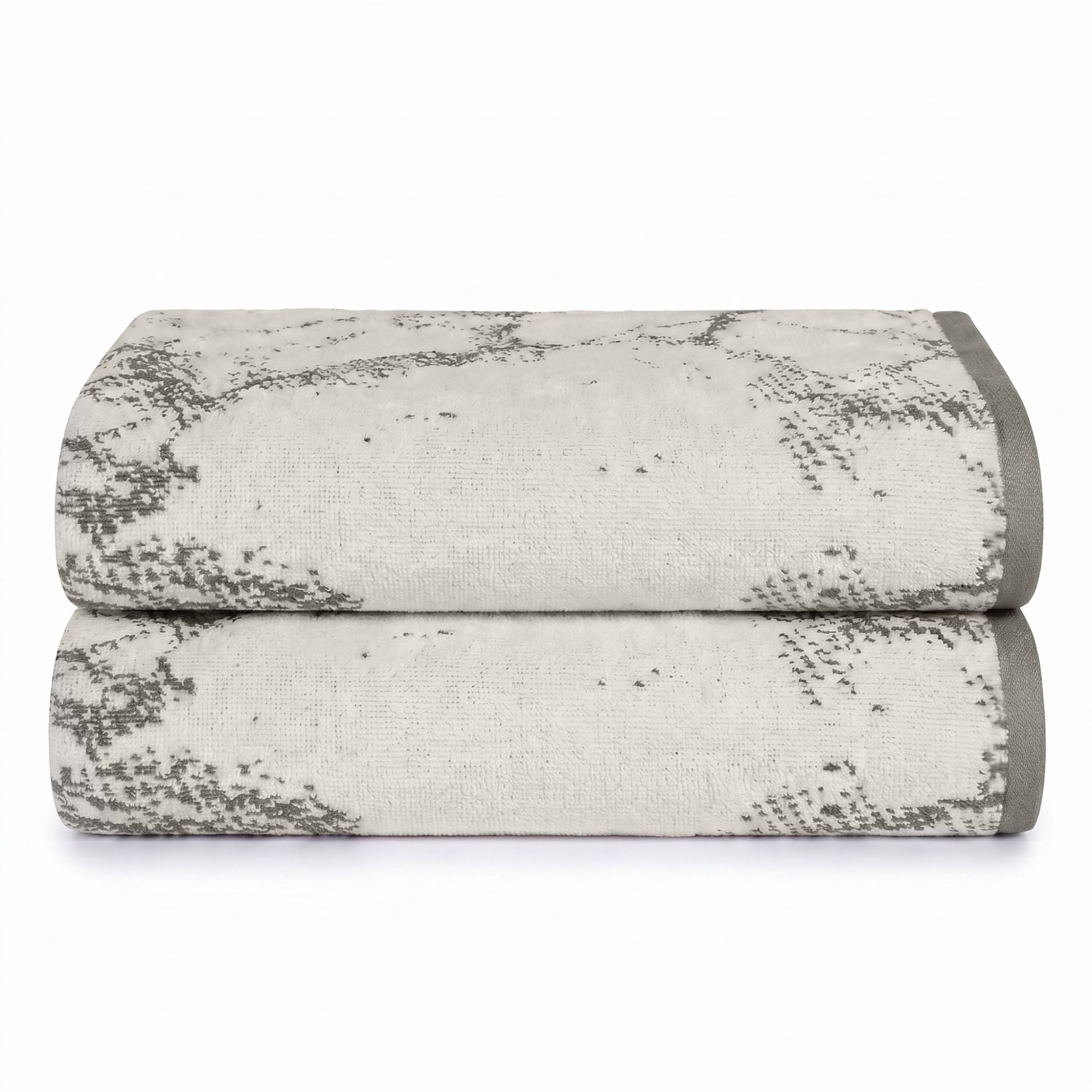 Superior Marble Pattern Oversized Cotton Bath Sheets, 2-Pack, Ivory - Charcoal