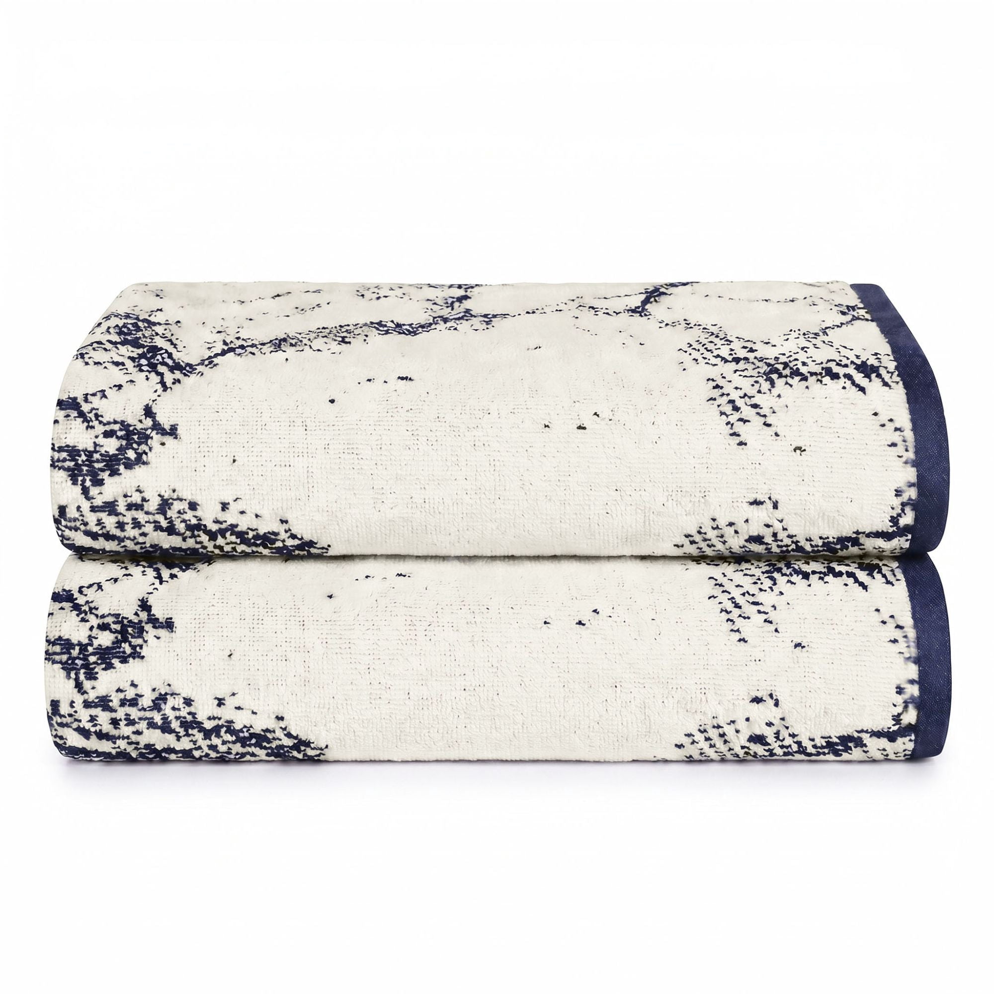 Superior Marble Pattern Oversized Cotton Bath Sheets, 2-Pack, Navy Blue - Charcoal