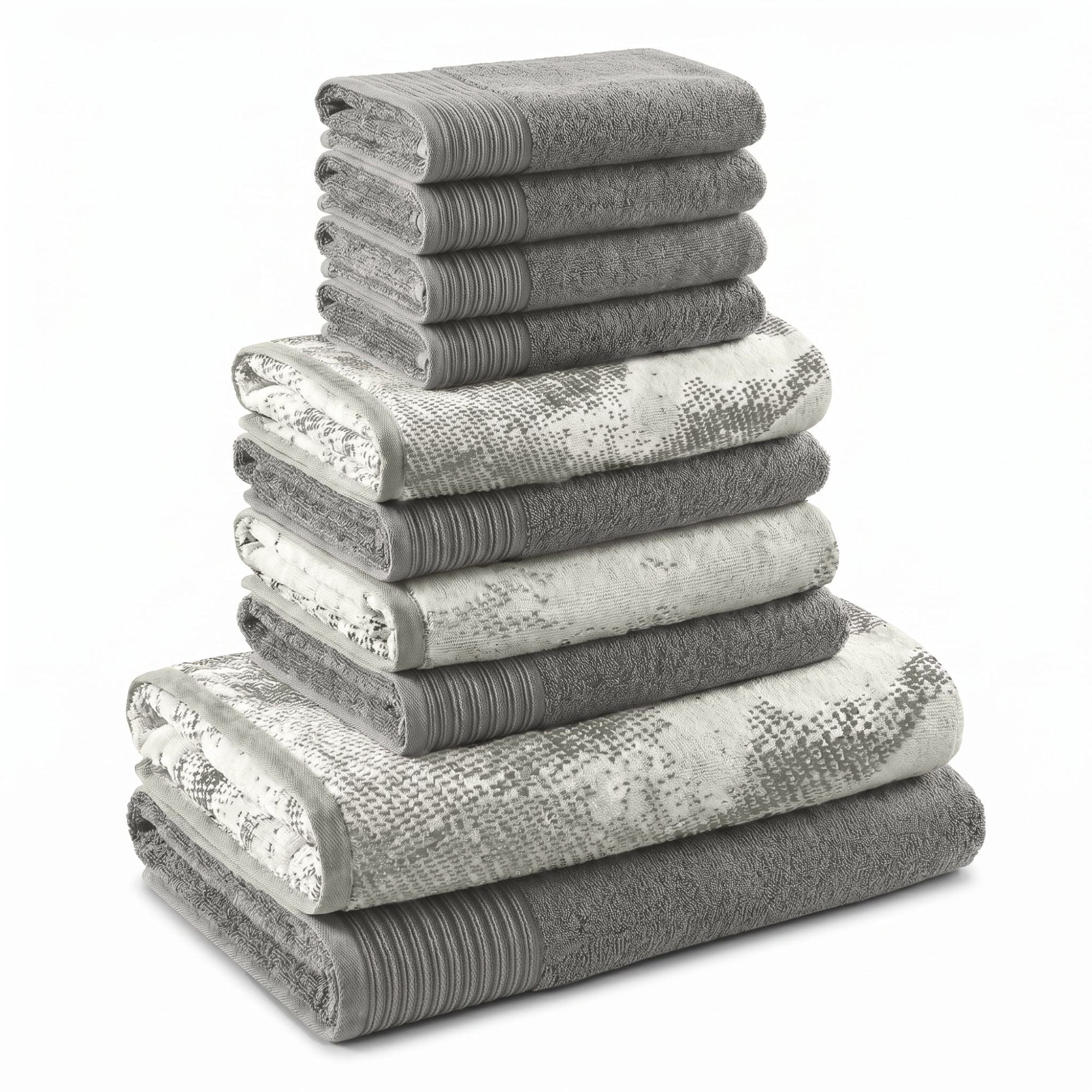 Superior Marble and Solid Jacquard Assorted Cotton 10 Piece Towel Set, Ivory - Charcoal