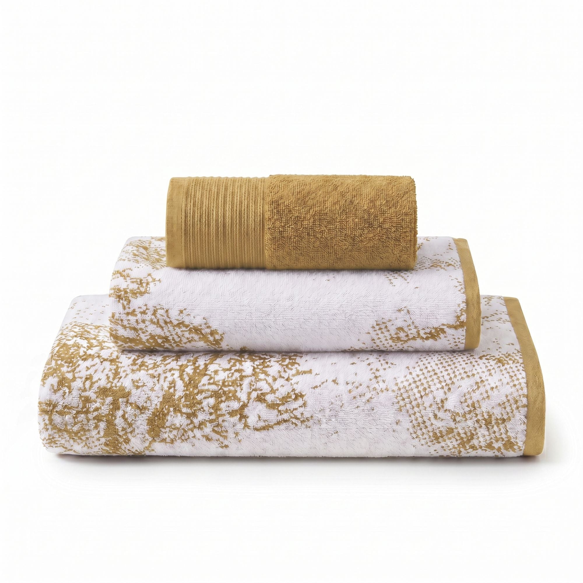 Superior Marble and Solid Jacquard Assorted Cotton 3 Piece Towel Set, Bronze