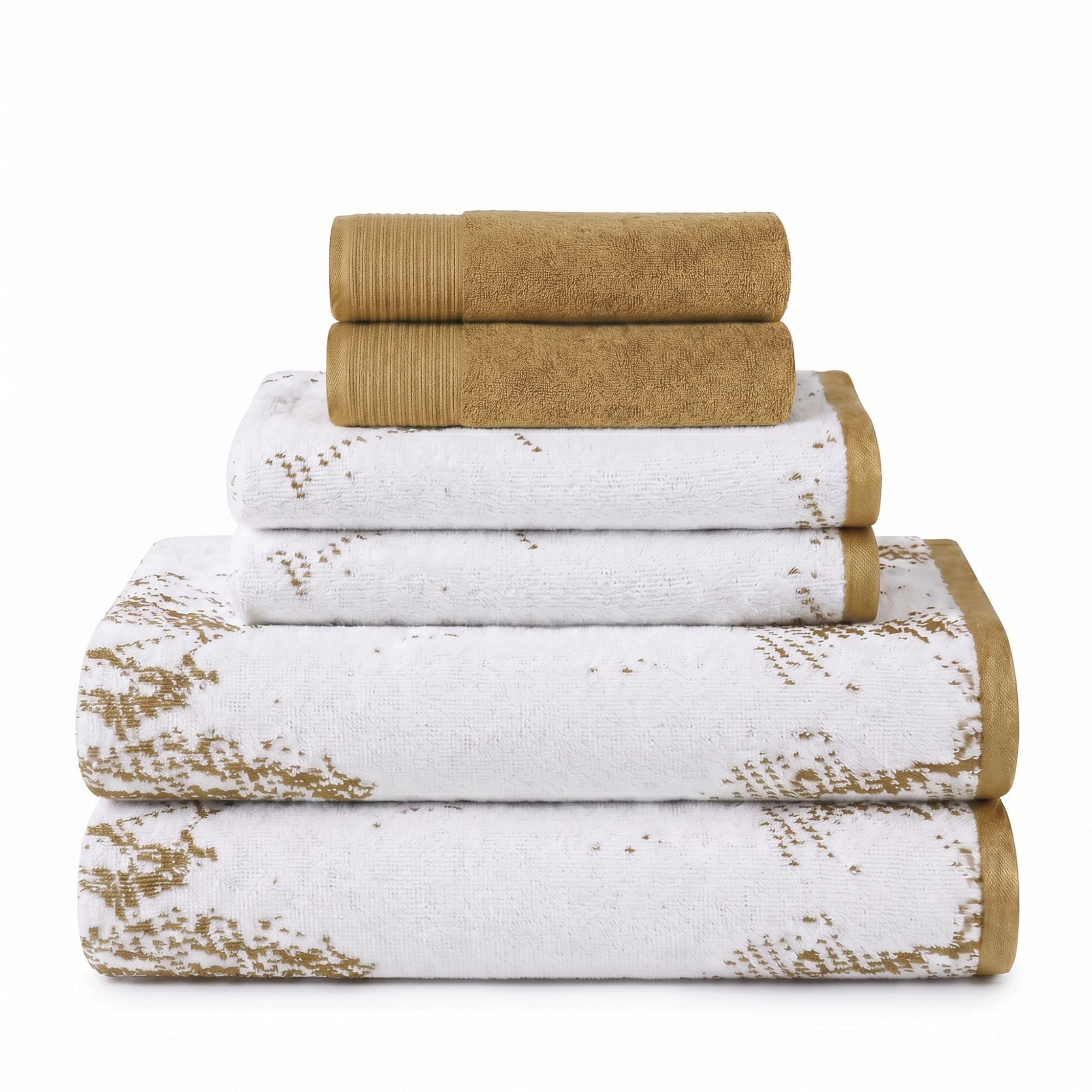 Superior Marble and Solid Jacquard Assorted Cotton 6 Piece Towel Set, Bronze