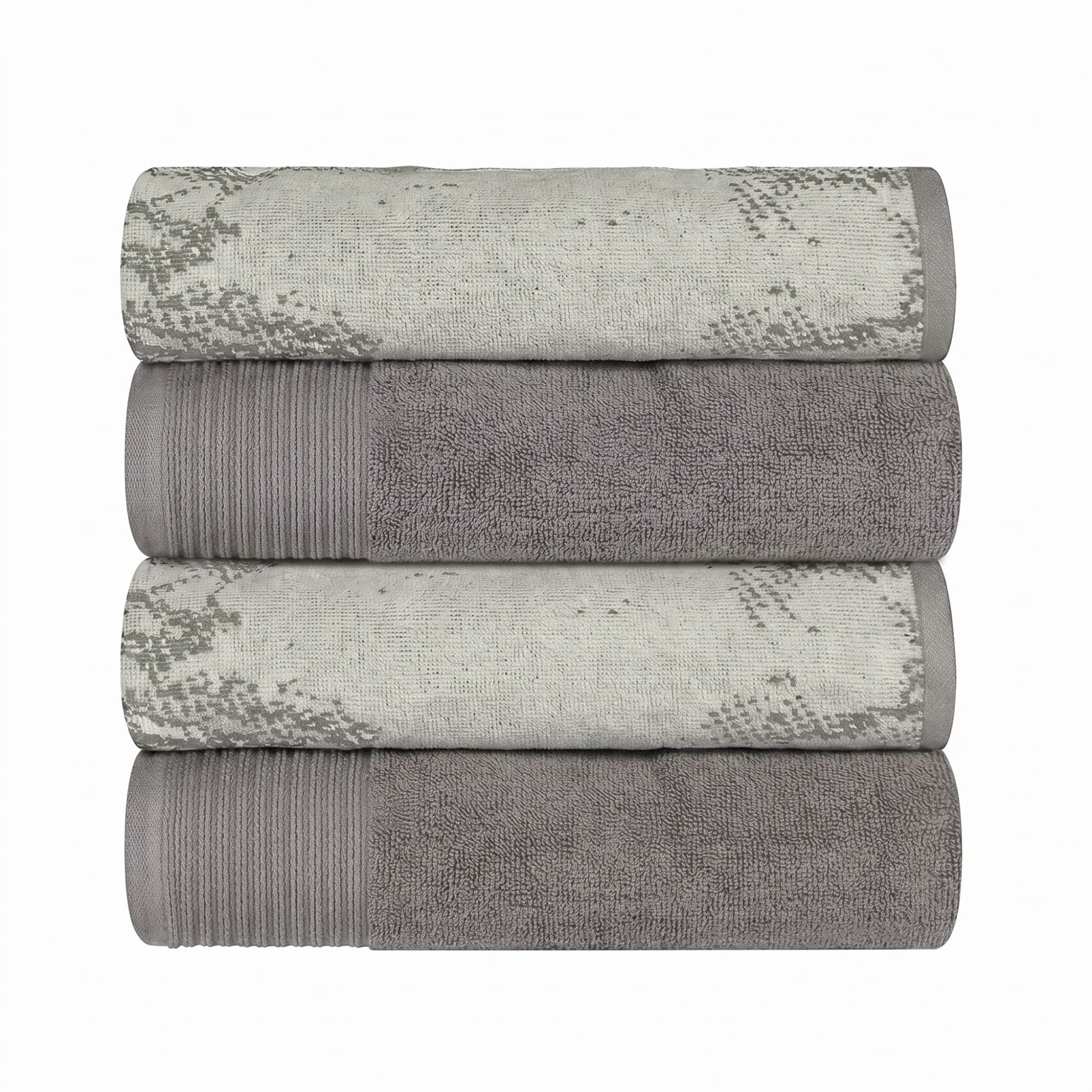 Superior Marble and Solid Jacquard Cotton Bath Towel Set, 4-Pack, Ivory - Charcoal
