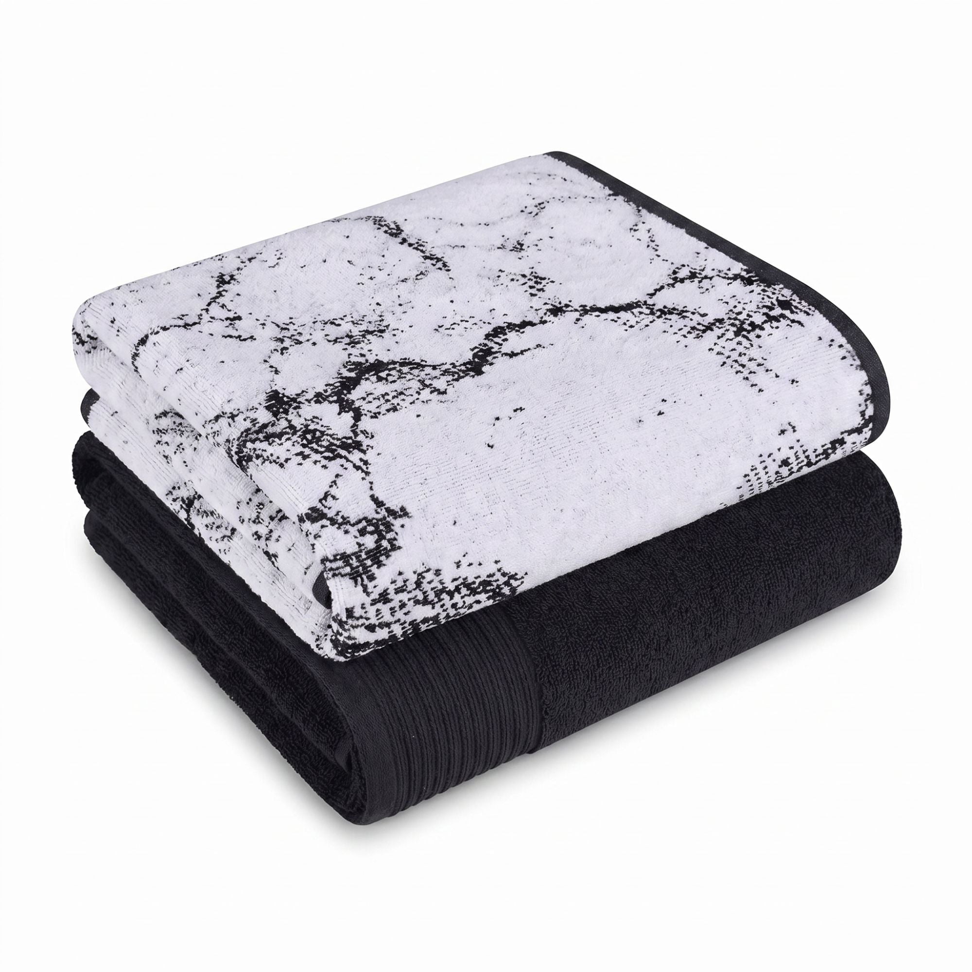 Superior Marble and Solid Jacquard Oversized Cotton Bath Sheets, 2-Pack, Black