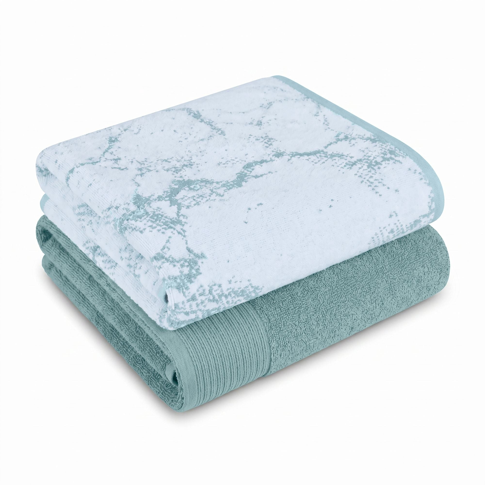 Superior Marble and Solid Jacquard Oversized Cotton Bath Sheets, 2-Pack, Cyan