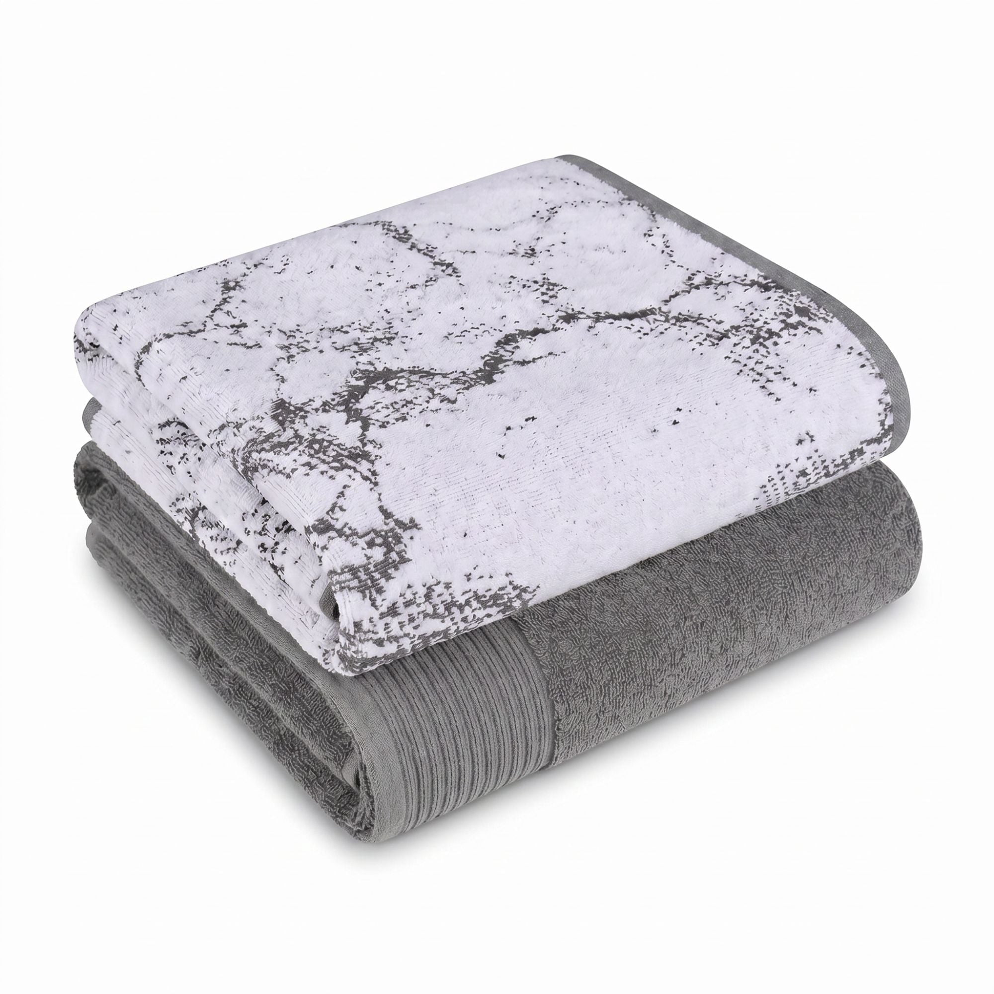 Superior Marble and Solid Jacquard Oversized Cotton Bath Sheets, 2-Pack, Grey