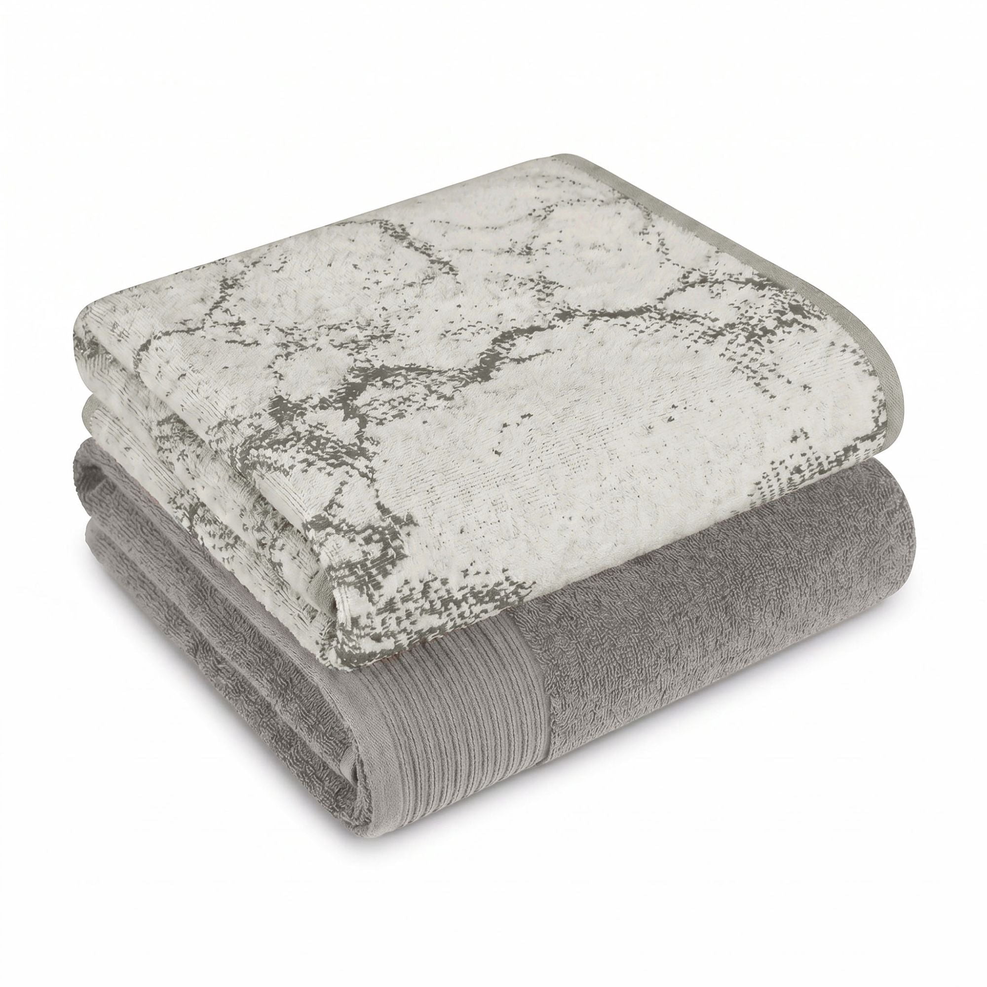 Superior Marble and Solid Jacquard Oversized Cotton Bath Sheets, 2-Pack, Ivory - Charcoal