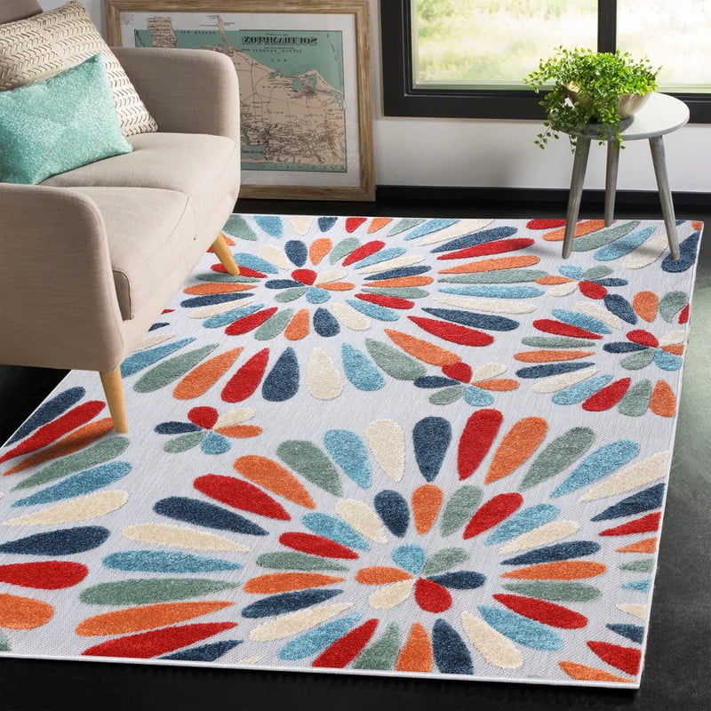 Superior Marigold Oversized Floral Indoor Outdoor Area Rug, 5' 6" x 8', Multicolor