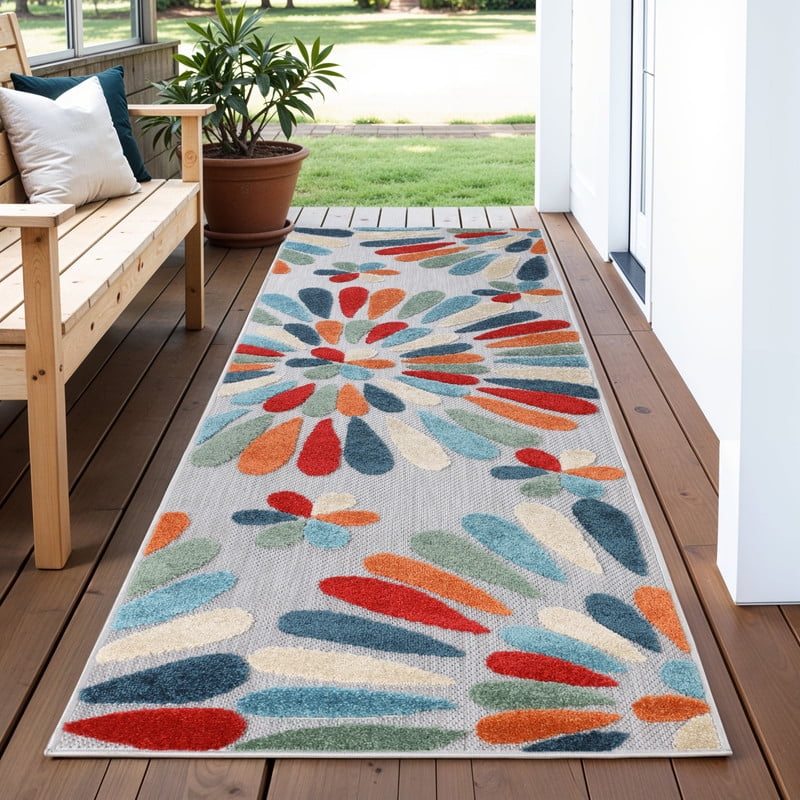 Superior Marigold Oversized Floral Indoor Outdoor Runner Rug, 2' 3" x 8', Multicolor