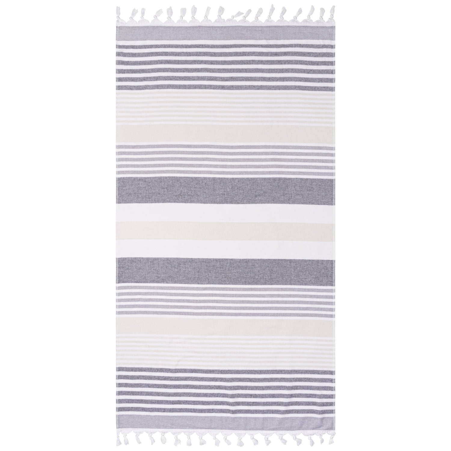 Superior Marigold Stripe Fouta Cotton Beach Towel with Tassels, 35" x 68", Black
