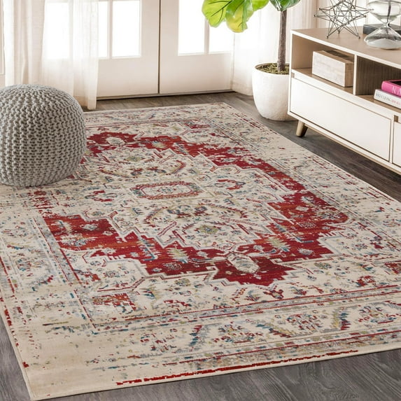 Superior Marquis Modern Farmhouse Indoor Area Rug, 4' x 6', Red