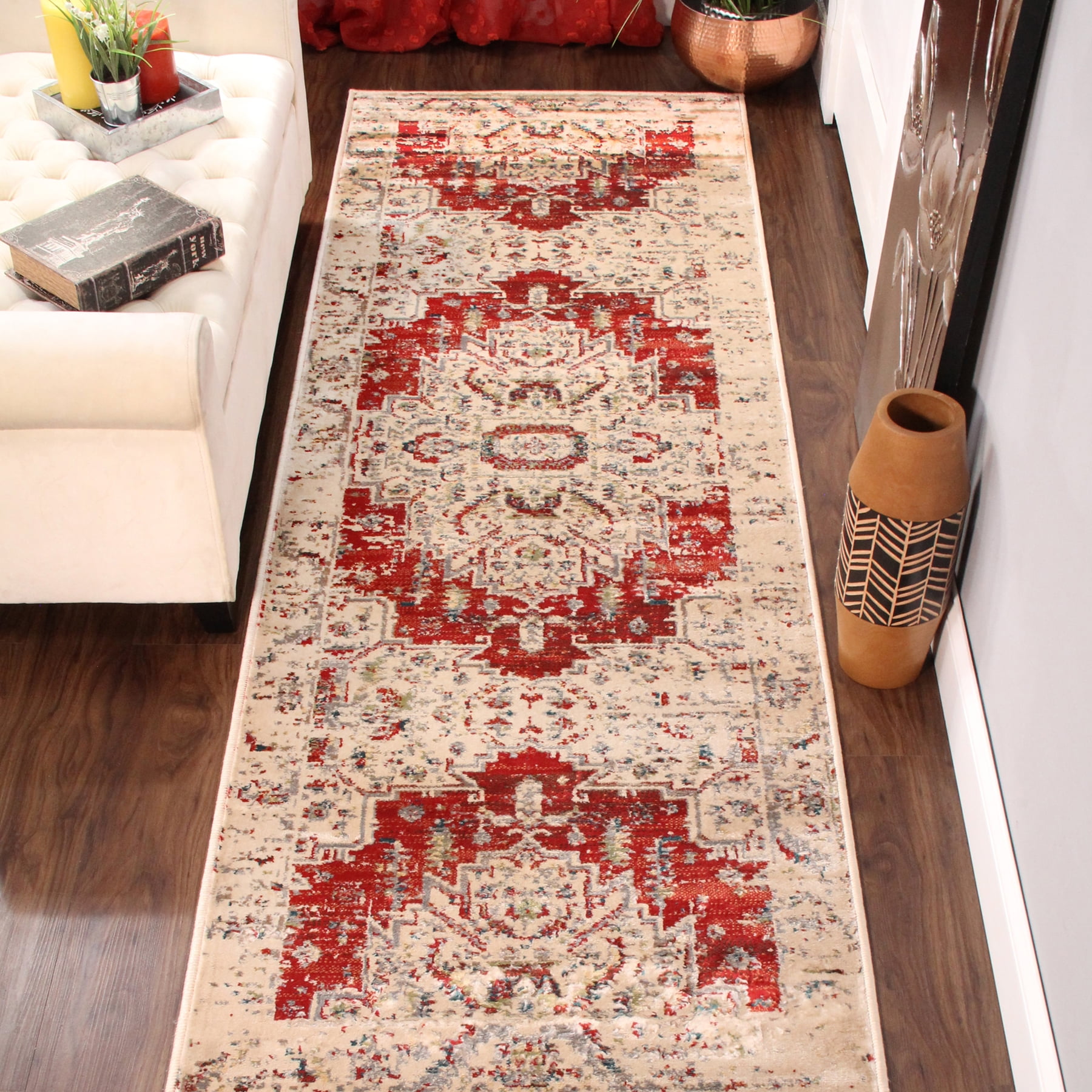 Superior Marquis Modern Farmhouse Indoor Runner Rug, 2' 7" x 8', Red