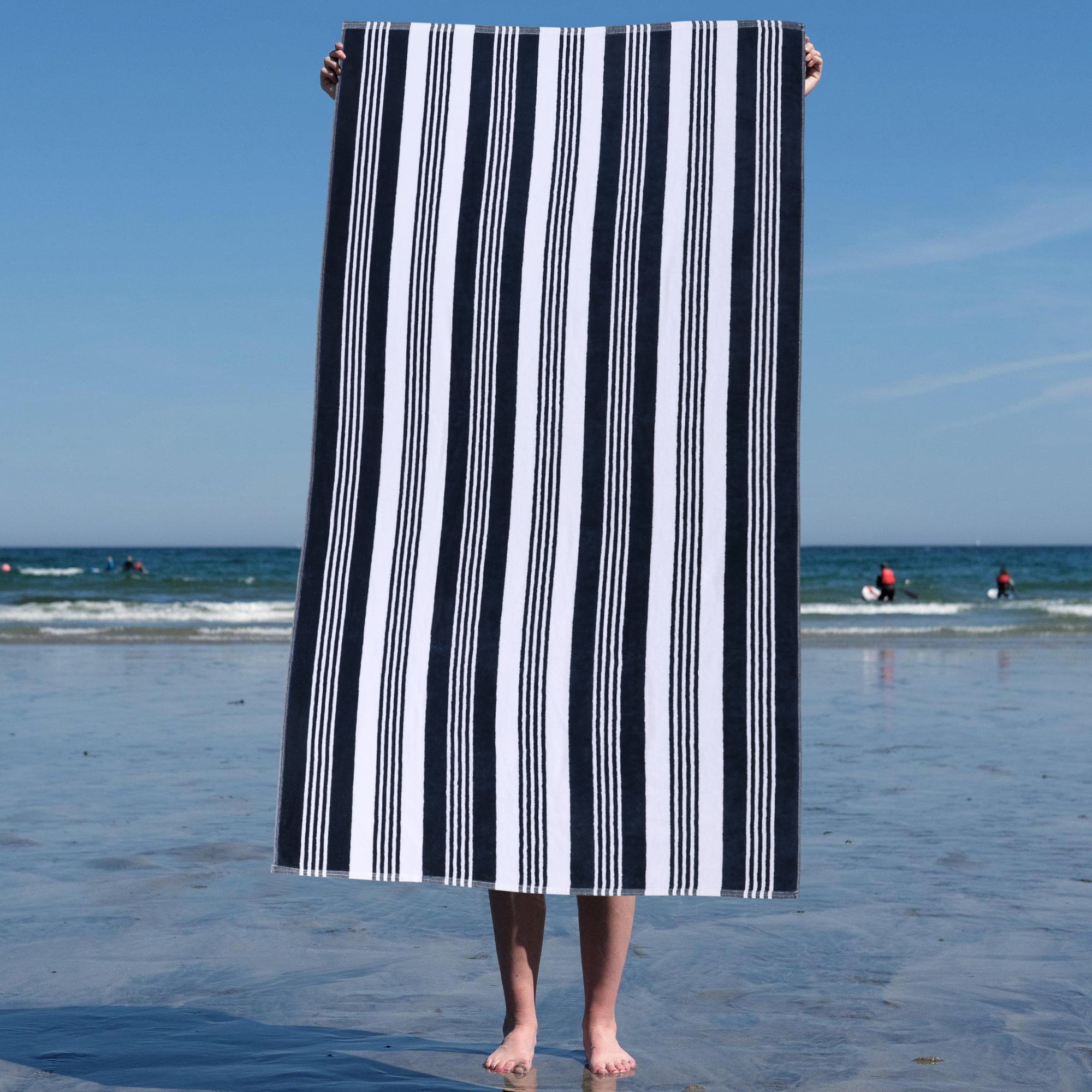 Superior Maui Striped Cotton Oversized Cotton Blue Beach Towel, Set of 4