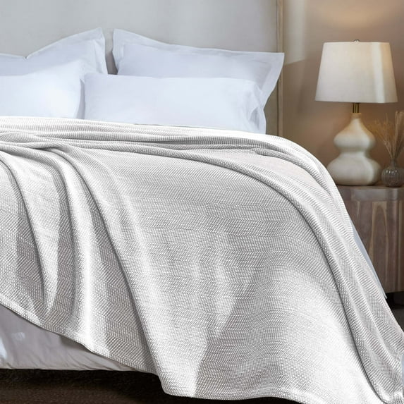 Superior Maya Chenille Herringbone Cotton Blanket, Full/Queen, Grey